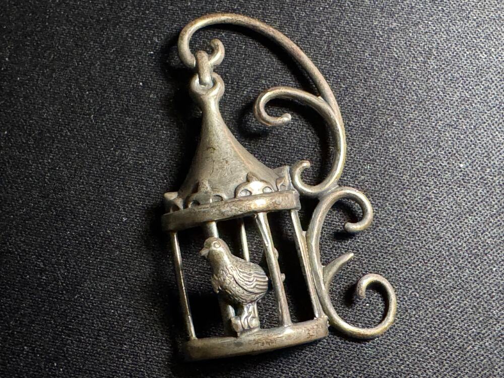 Vintage Lang Sterling Bird Cage with Bird Brooch